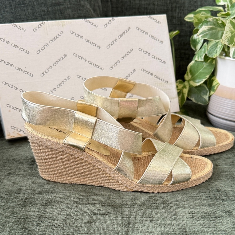 Andre Assous Metallic Gold Wedge Sandals